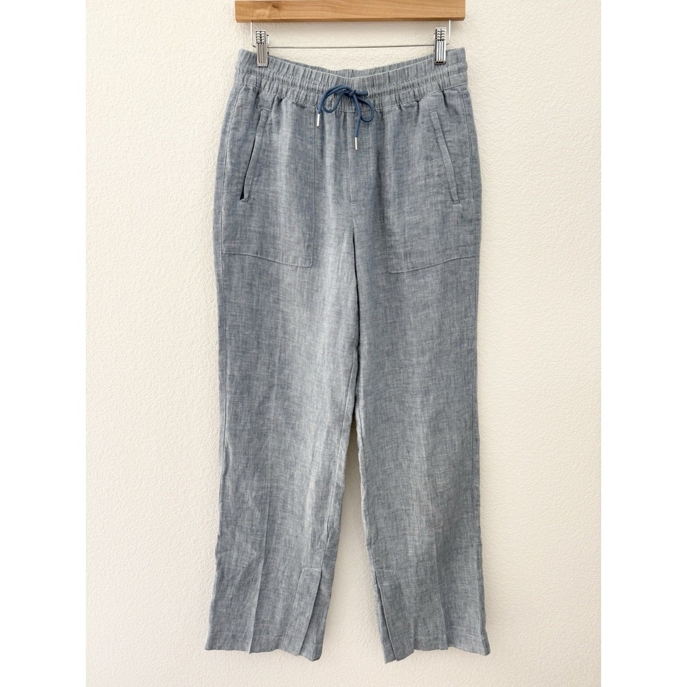 Athleta Linen Retreat Wide Leg Pants 4T 4 Tall Blue Beach Vacation Coastal